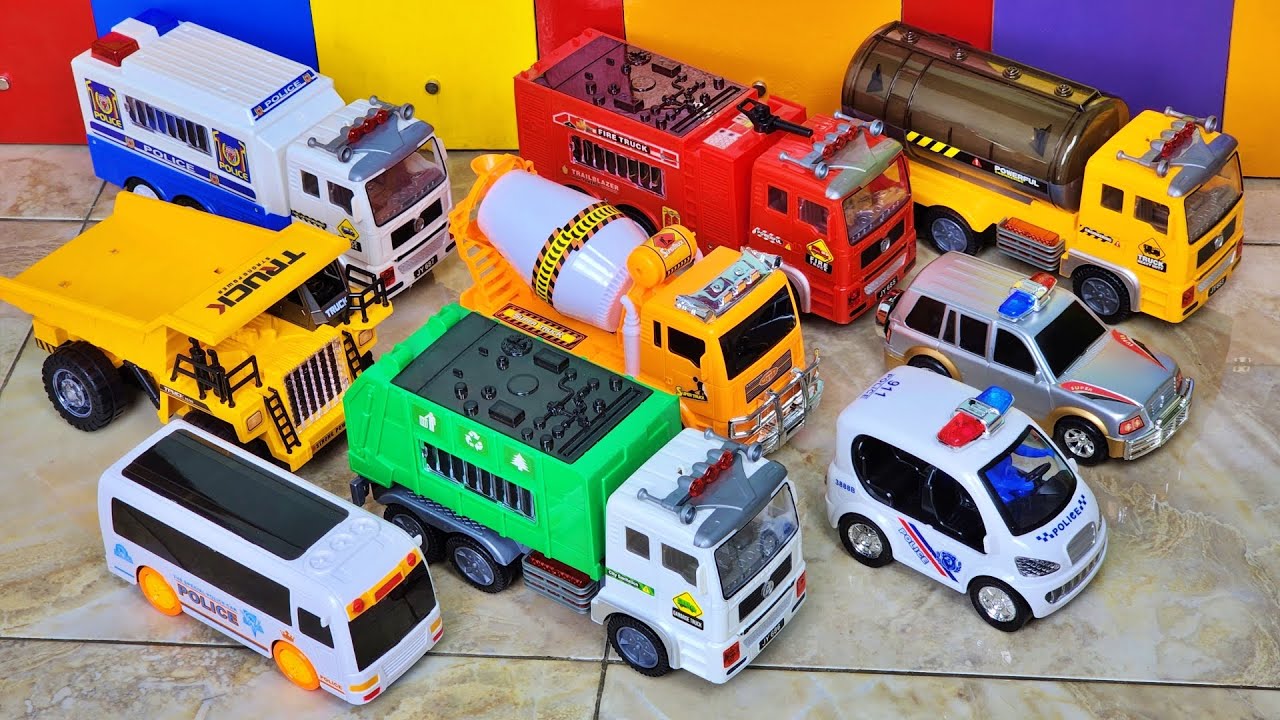 Mainan Mobil Polisi, Truk Polisi, Pemadam Kebakaran, Trul Molen, Truk Sampah, Truk Tanki, Dump Truck