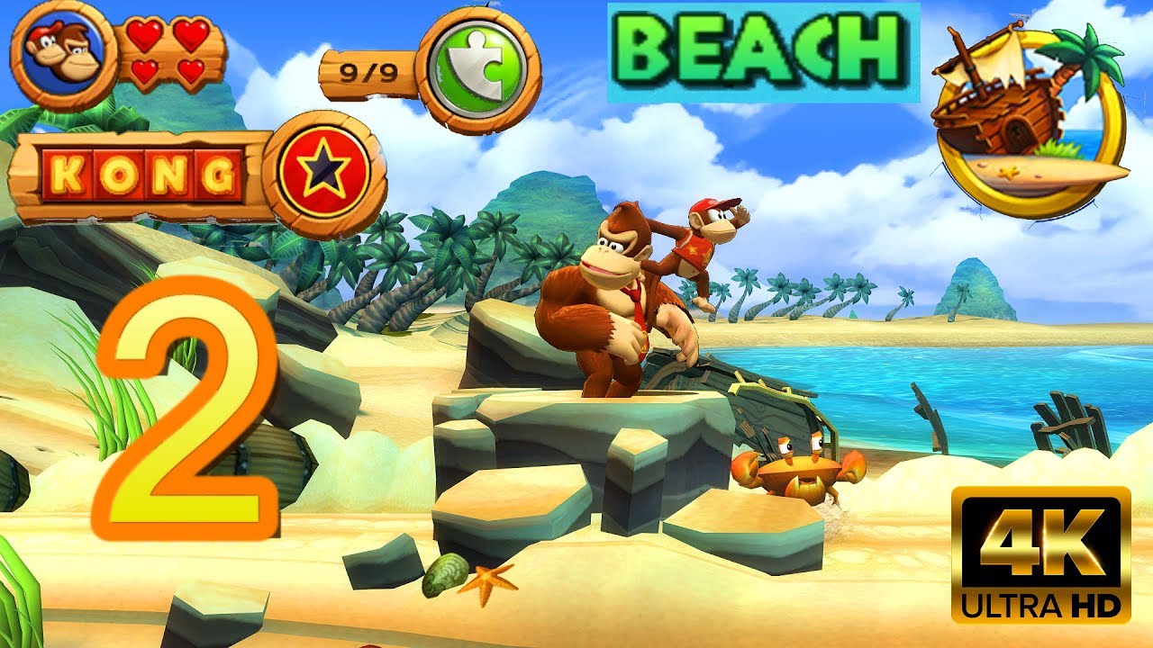 Donkey Kong Country Returns - World 2 [Beach] | No Damage / All Collectibles [4K]