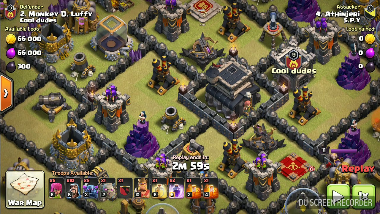 Destroy maxed th9 using th8 troops(COC)