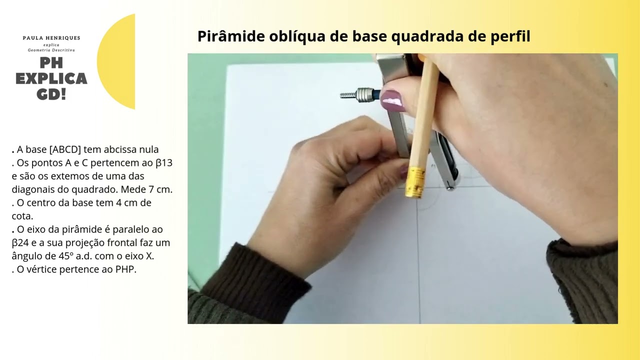 Pirâmide oblíqua de base quadrada de perfil com enunciado