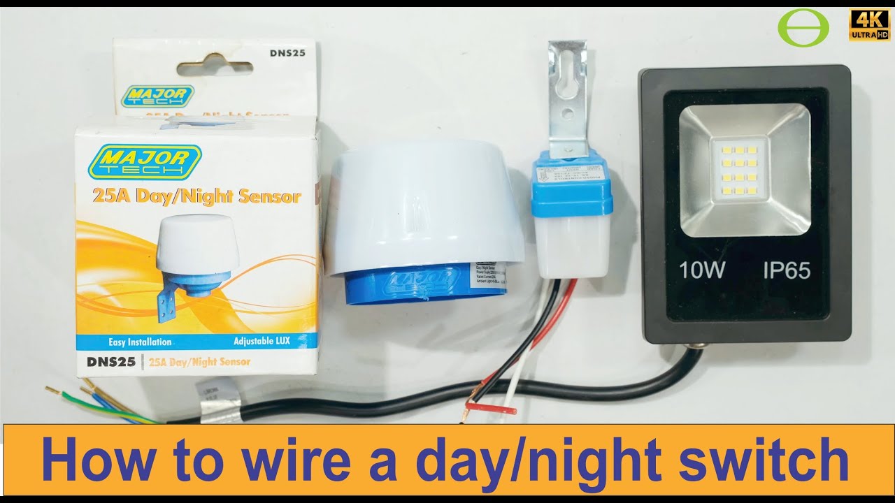 How to wire and connect a day/night switch to an LED floodlight load