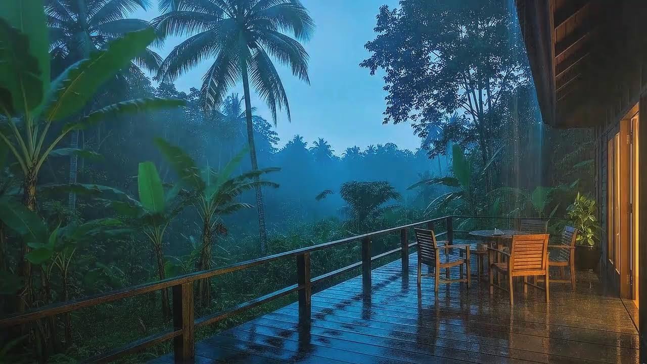 Quick Sleep with Warm Rainfall and Rolling Thunder Echo at Cozy Cabin 🌧️