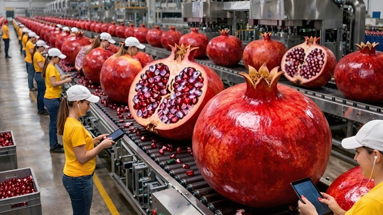 Inside a Modern Pomegranate Processing Factory | How Pomegranate Juice Is Made
