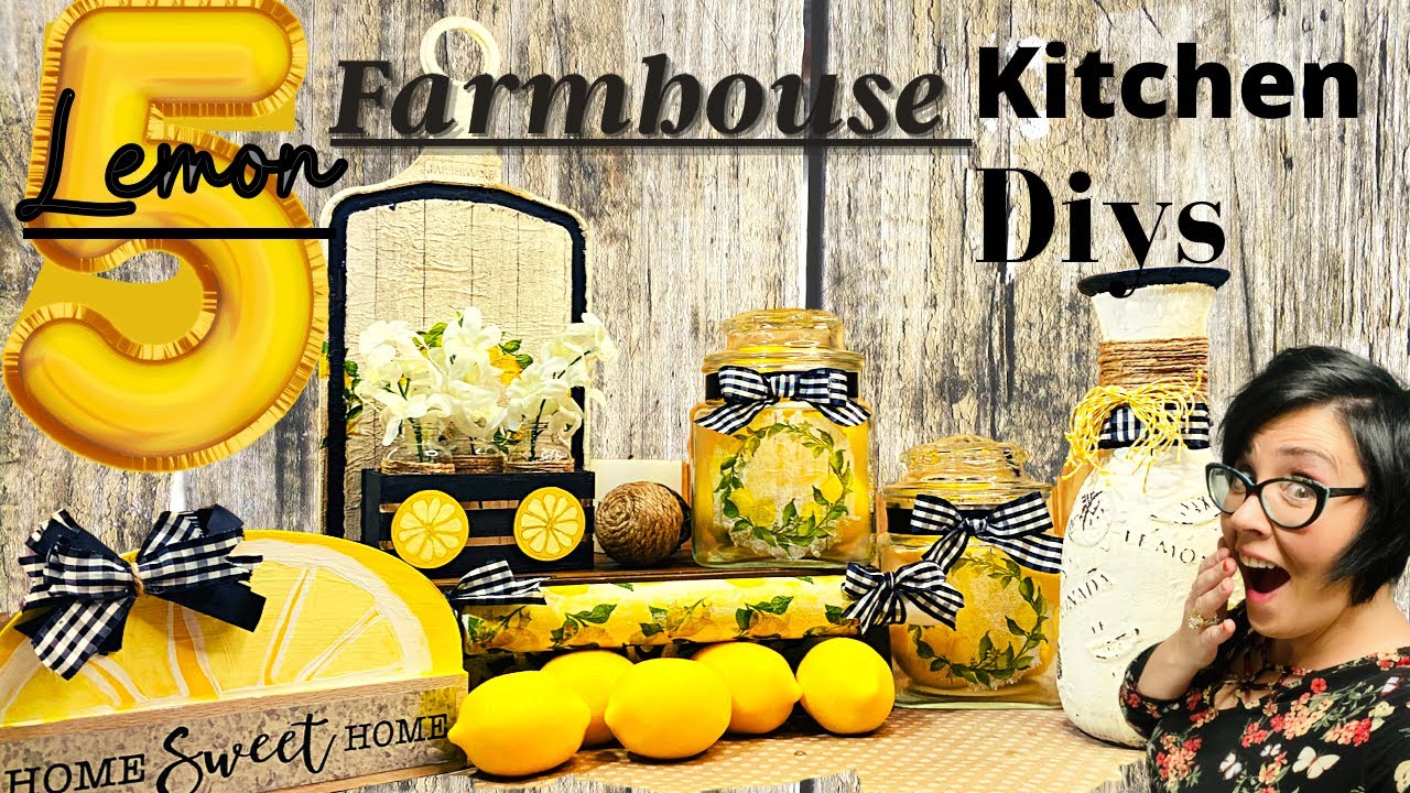 * LEMON farmhouse kitchen decor DIYS * dollar tree and thrift store diys. Lemon DIYs easy to create