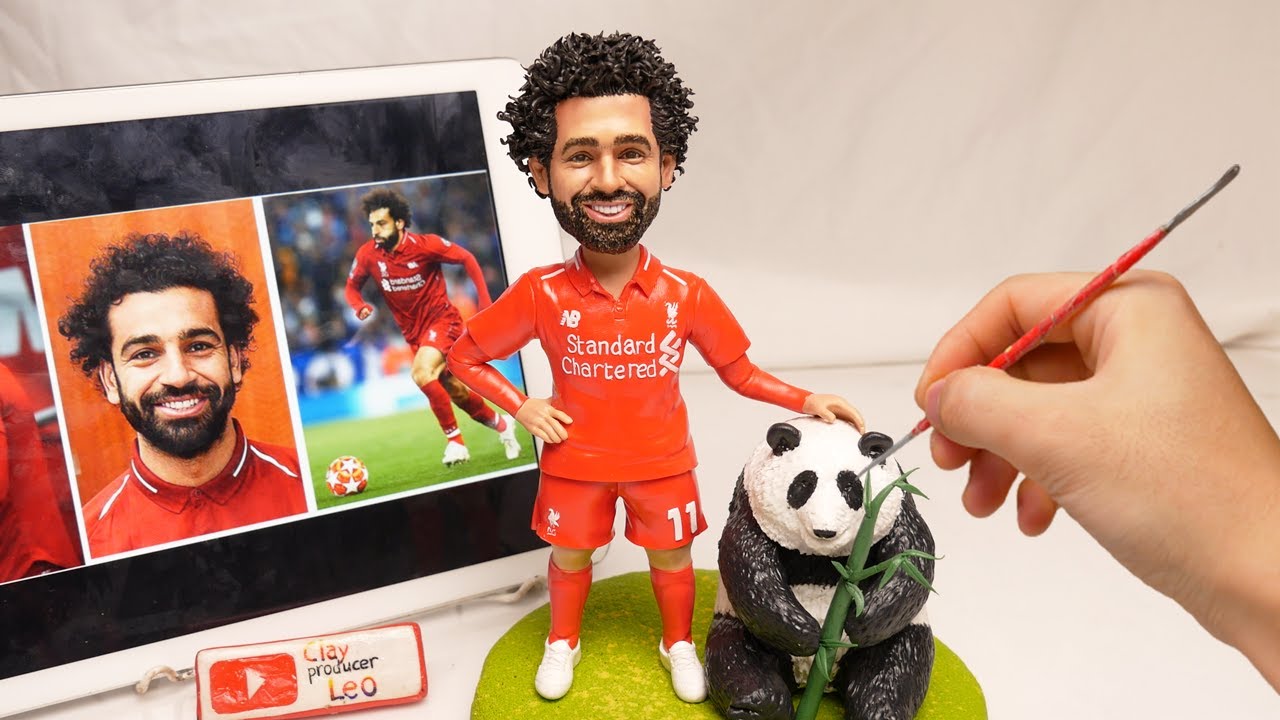 Mo Salah and panda made from polymer clay，Handmade realistic clay figures | Clay producer Leo
