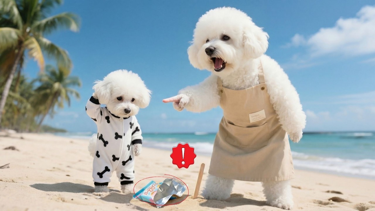 Baby Puppy Litters at the Beach 😔🌊 Mom Dog Teaches Him to Protect Nature