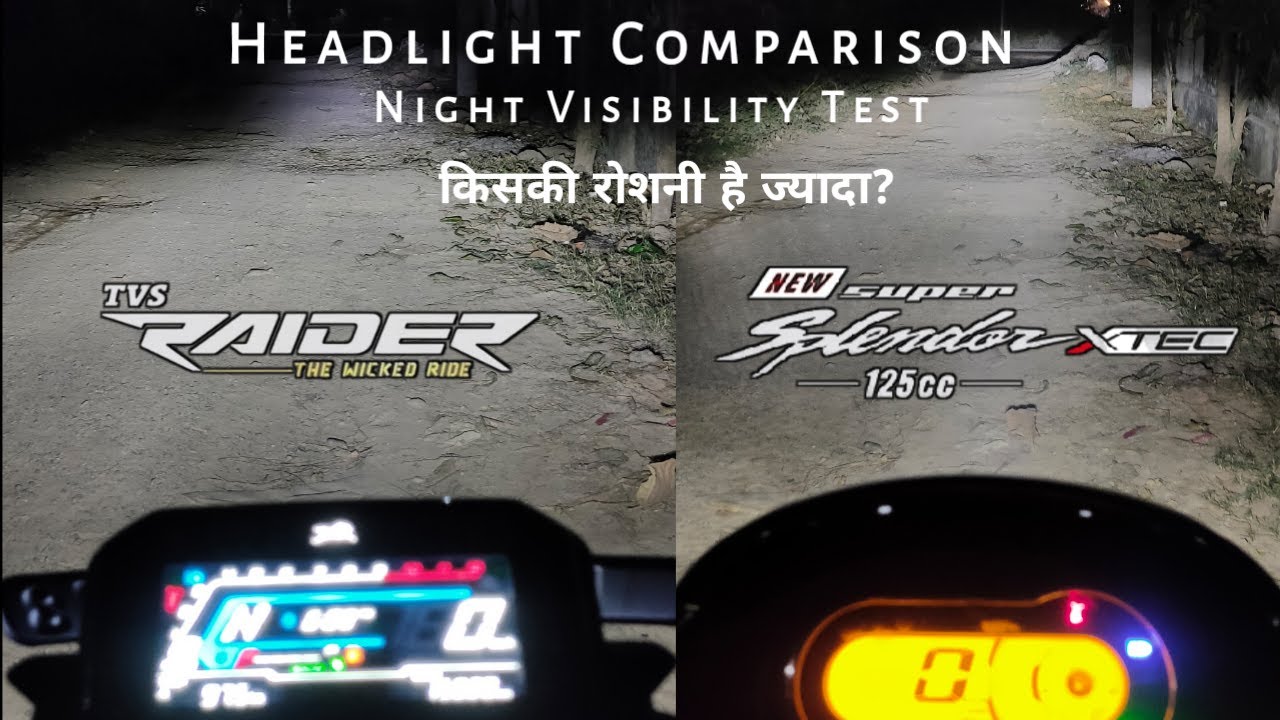 TVS Raider 125cc Vs Hero Super Splendor Xtech | Headlight Comparision | Night Visibility Test