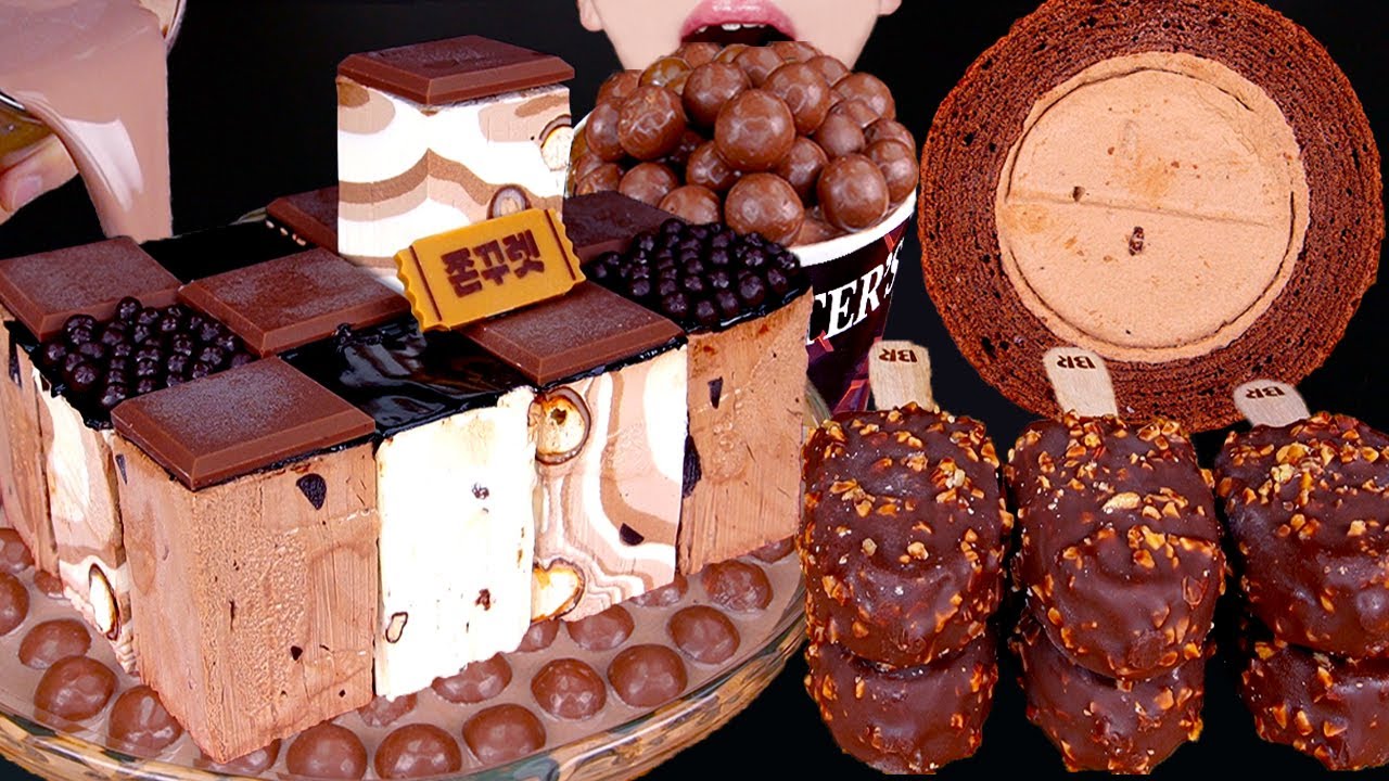 ASMR BASKIN ROBBINS CHOCOLATE ICE CREAM CAKE MALTESERS MAGNUM NUTELLA DESSERT MUKBANG먹방EATING SOUNDS