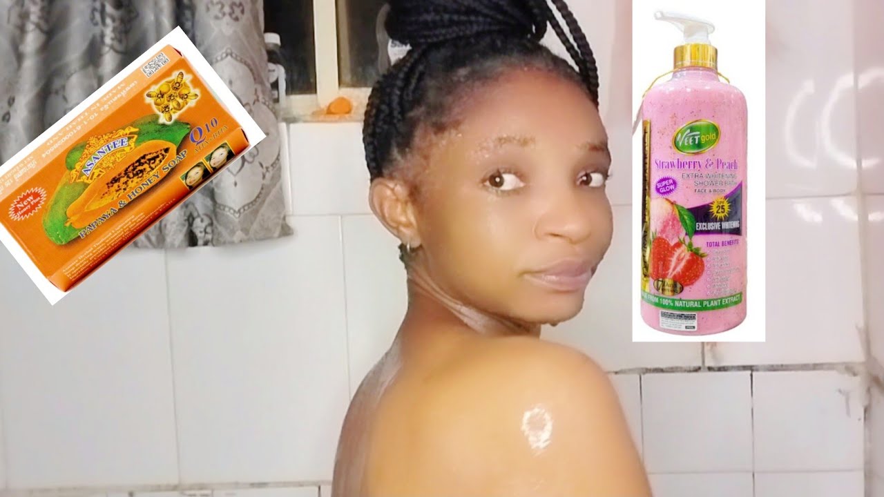 My full body shower routine using Veetgold whitening scrub & asantee papaya soap 