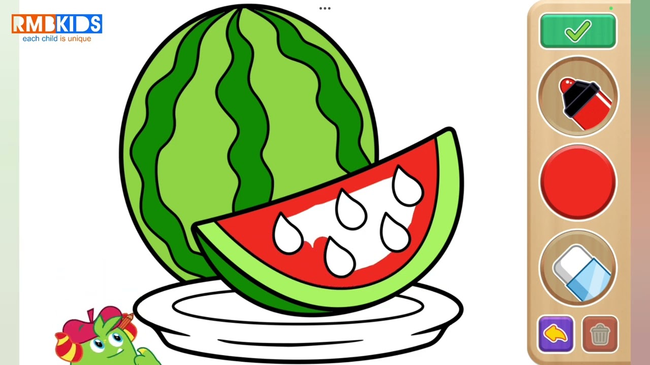 Drawing & Coloring a WATERMELON 🍉 Easy Art 🎨 Lesson with Fun Rhymes for Toddlers @RmbKids 