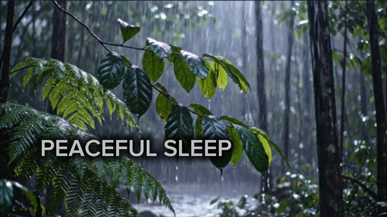 Rain on Leaves 🌿 Tropical Night ASMR for Deep & Peaceful Sleep