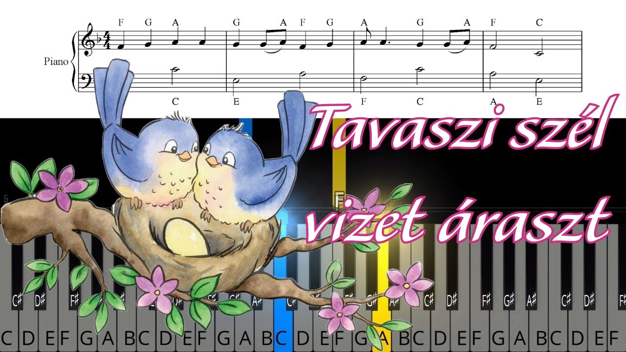 Tavaszi sz&eacute;l vizet &aacute;raszt (n&eacute;pdal, gyerekdal) &ndash; Zongora tutorial &eacute;s kotta
