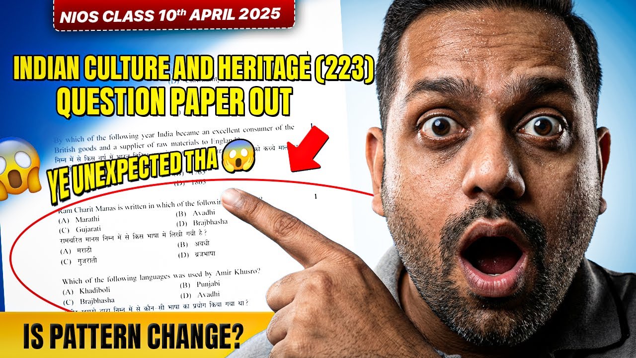 NIOS Class 10 Indian Culture And Heritage 223 Question Paper April 2025 | Indian Culture & Heritage