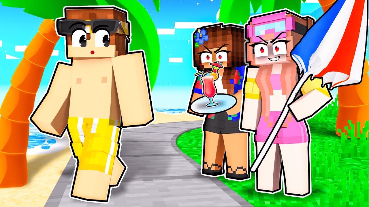 UM MENINO em uma PRAIA das MENINAS YANDERES no Minecraft!