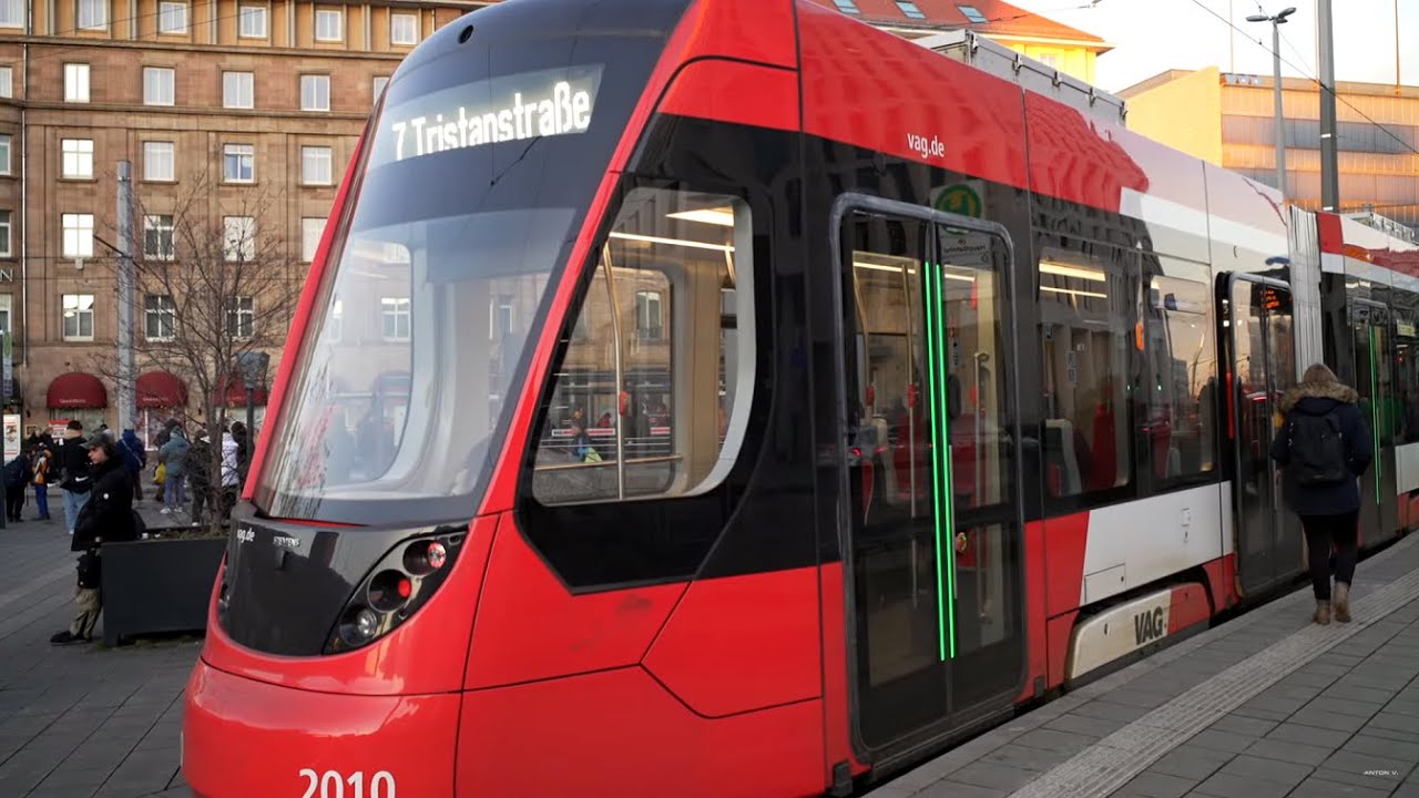 Germany, Nürnberg, Straßenbahn 7 ride from Hauptbahnhof to Tristanstraße