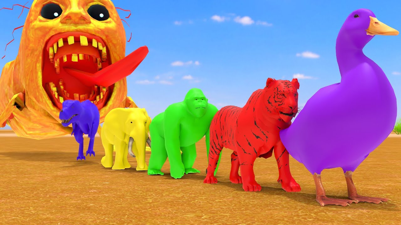 Long Slide Game With Elephant Gorilla Buffalo Hippopotamus Tiger 3d Animal Game Funny 3d Animals