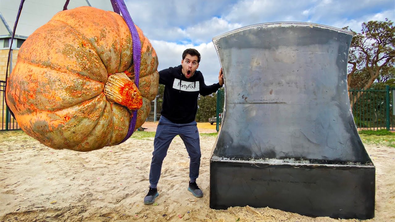 AUSTRALIA'S BIGGEST PUMPKIN Vs. GIANT AXE from 45m Tower!