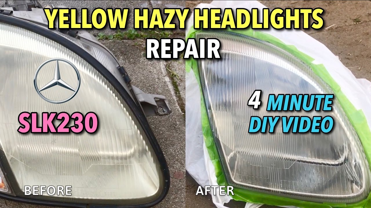 SLK230 Hazy (Oxidized) Headlight Lens Repair 1998-2004 - 4 Minute DIY Videos