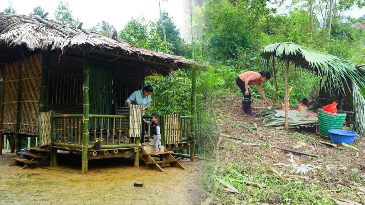 Building a Safe Bamboo House Door in the Forest|Single Mom Harvests Bamboo Shoots to Raise Her Child