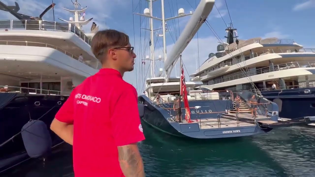 S/Y AQUIJO 86m, Arriving/Docking at MC. World's largest high-performance Ketch. @emman25MC