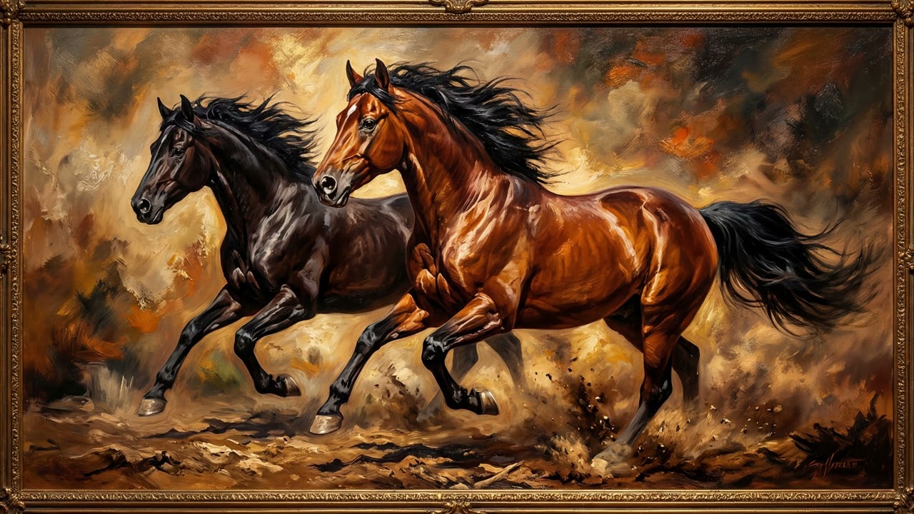 4K Running Horses Screensaver 🐎 | Majestic Wild Horses in Motion | Relaxing Art Video (3 Hours UHD)