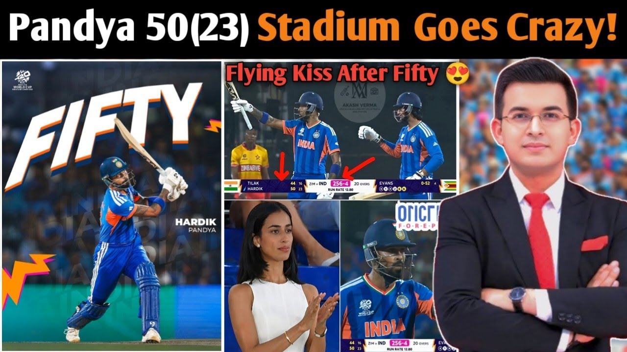 Hardik Pandya 50 in 23 Balls  Girlfriend Flying Kiss Moment | IND vs ZIM Highlights