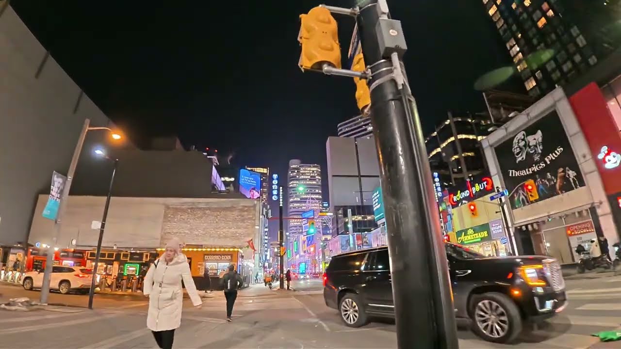Walking in the big city, enjoying the dancing lights and the lively atmosphere.