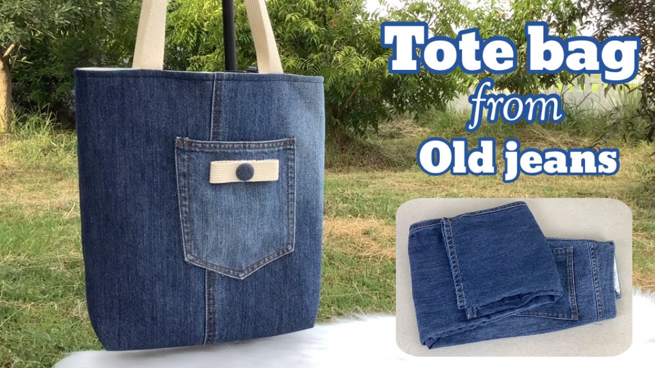 how to sew easy tote bag tutorial from old jeans. sewing tote bag from old jeans. diy tote bag .