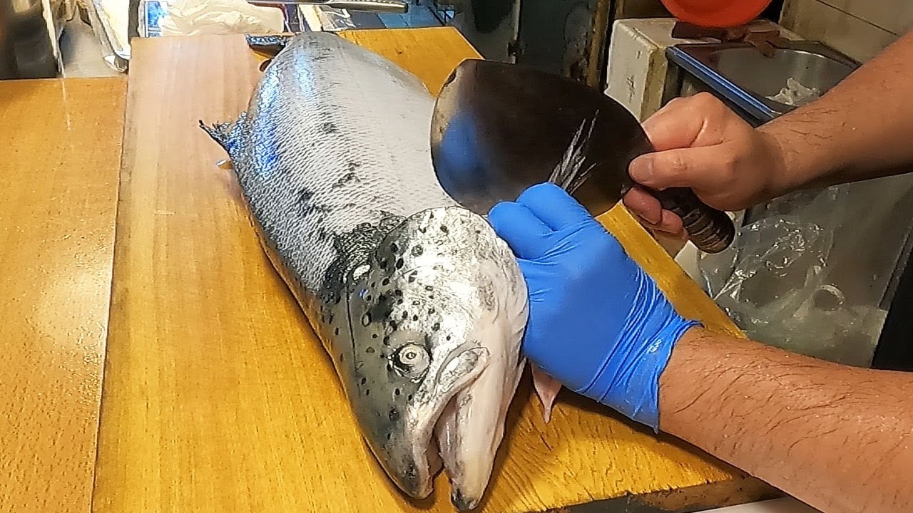 Навыки нарезки целого лосося - тайваньские морепродукты