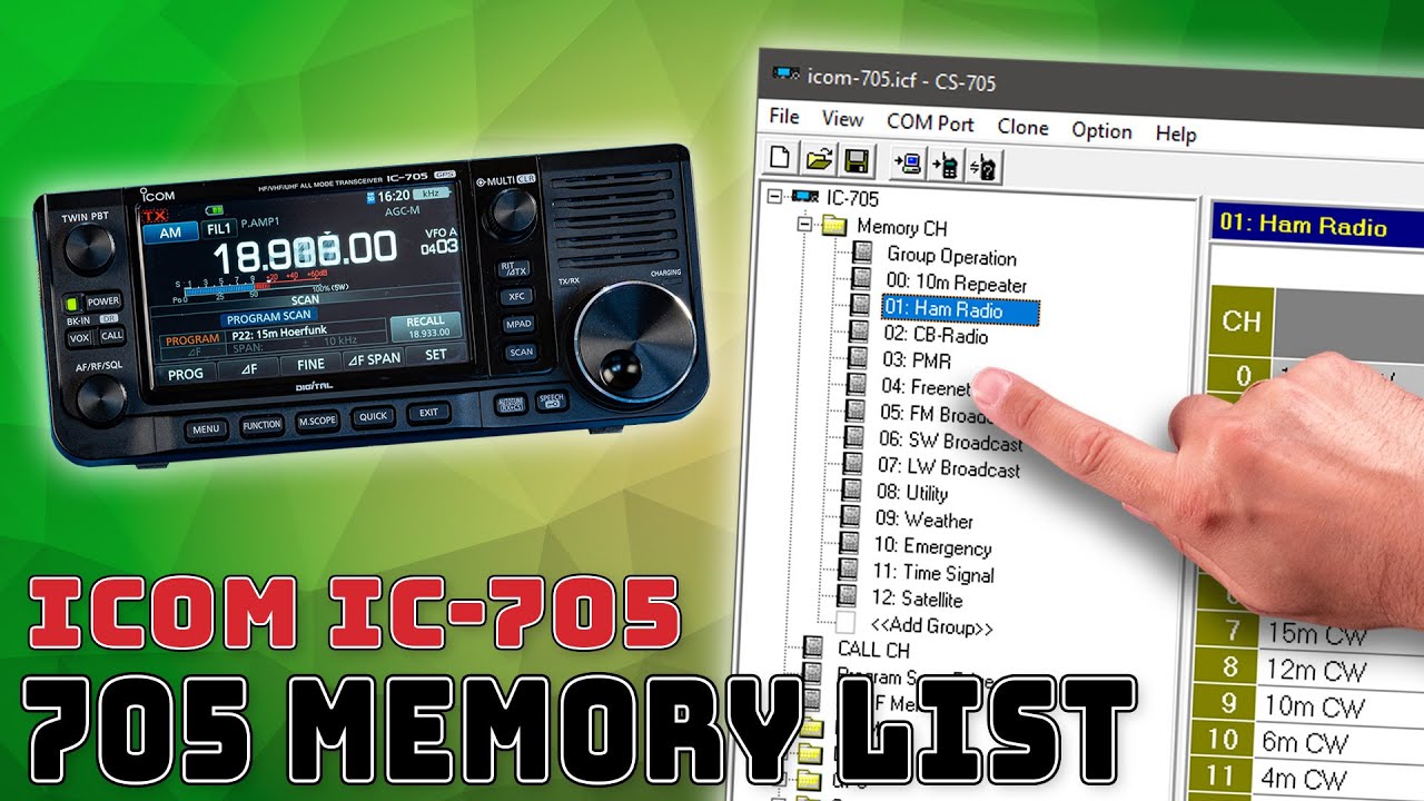 Icom IC-705 📻 Memory List Frequenzsammlung