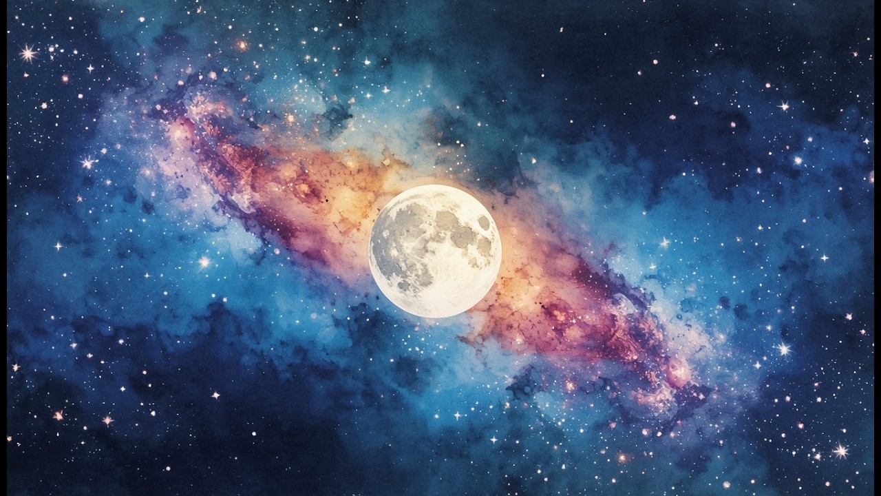 Moon Galaxy Watercolor Wall Art 1hour  No Sound