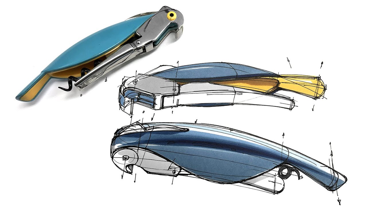 Product design sketch (ALESSI Wine Opener)