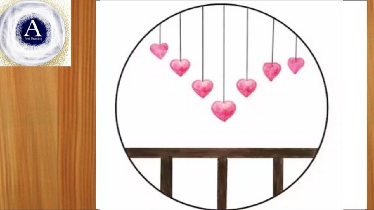 Valentine’s Day Special Hanging Heart Drawing | Easy Love Drawing Inside Circle