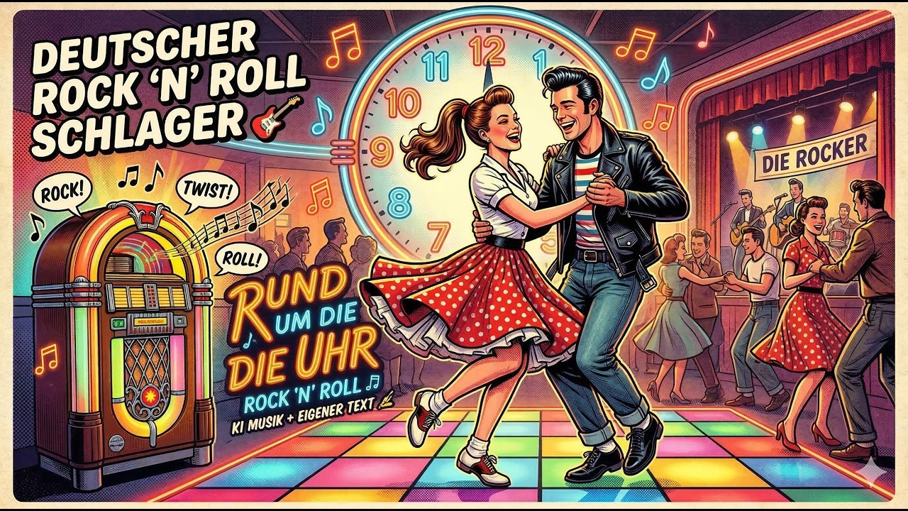 1950er Deutscher Rock &lsquo;n&rsquo; Roll Schlager🎶 &rdquo;Rund um die Uhr Rock 'n' Roll&rdquo;🎸| KI Musik + Eigener Text✍️