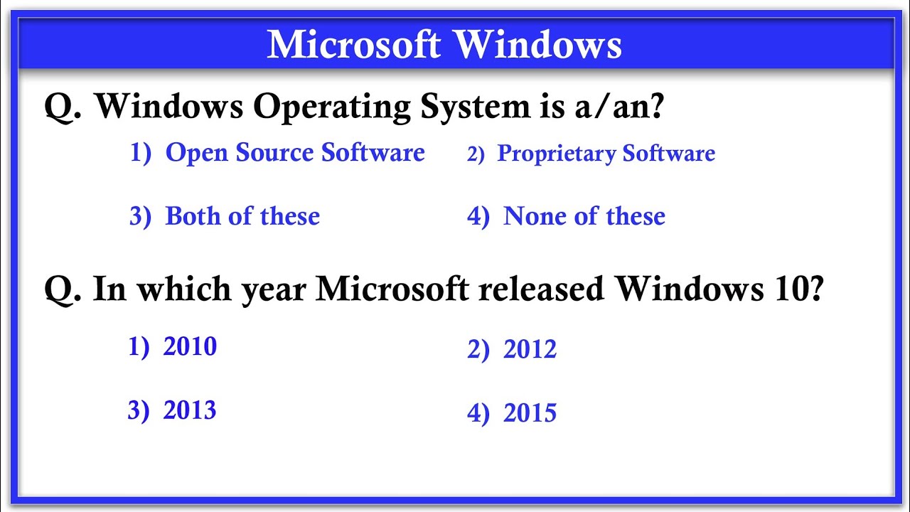 Most Important MCQ's on Microsoft Windows - MS Windows Shortcut Keys - Ms Windows MCQ Question