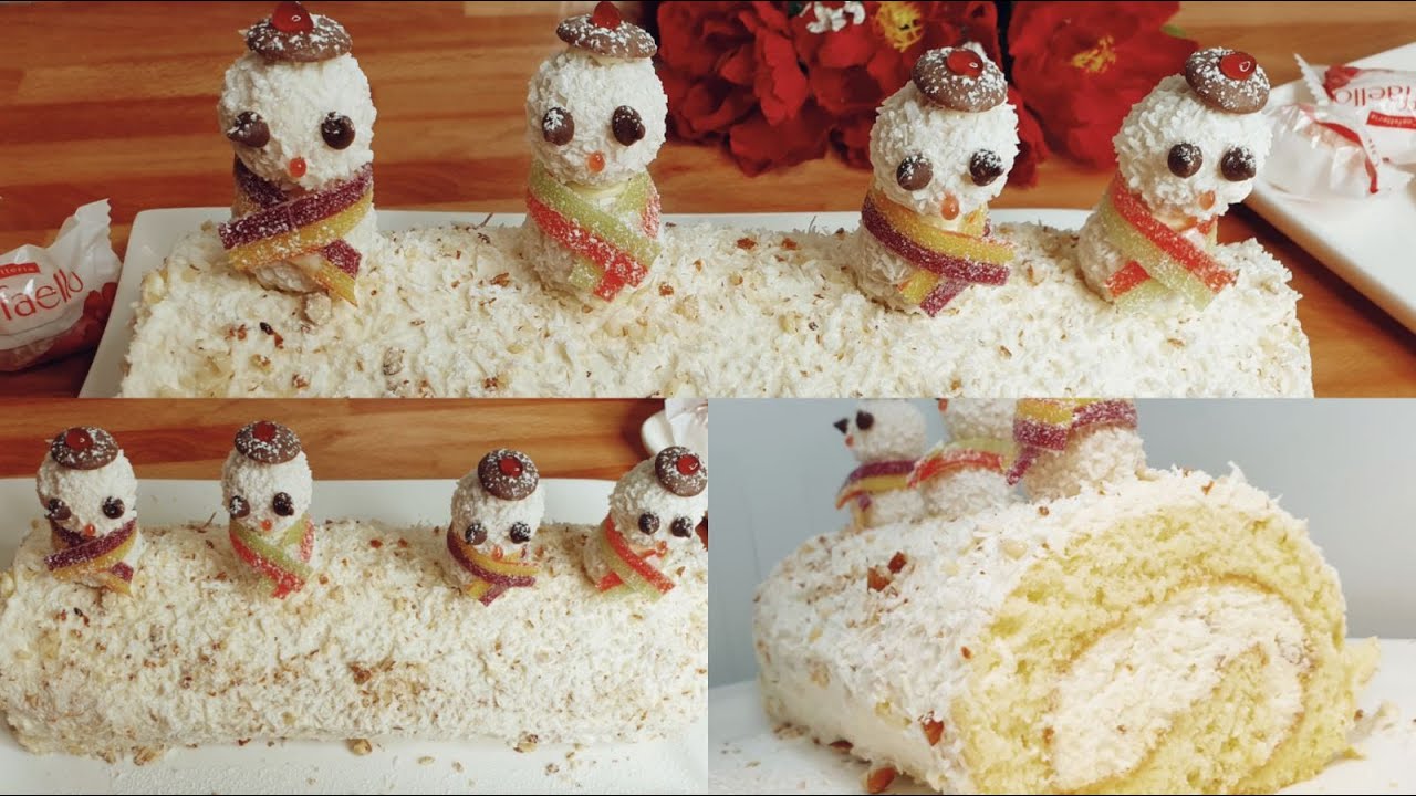 Raffaello Swiss roll | Swiss roll Cake | Swiss roll cake recipe /Christmas Cake