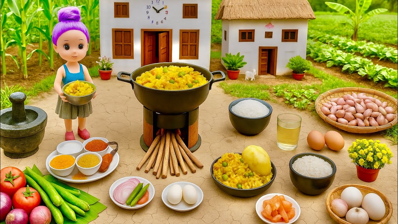 Mini Kitchen Set Cooking Video Egg Biryani Recipe | Anda Biryani | Miniature Village Cooking