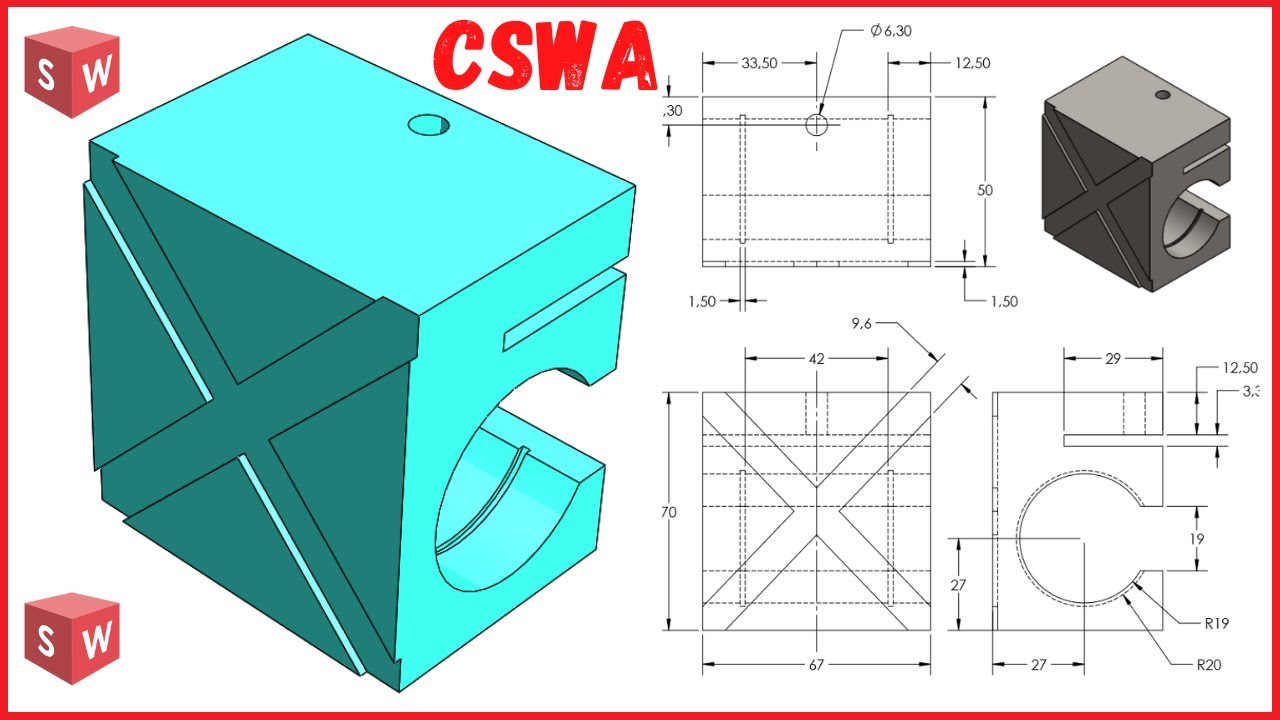 🎓pieza examen de certificacion solidworks CSWA 1⃣👌