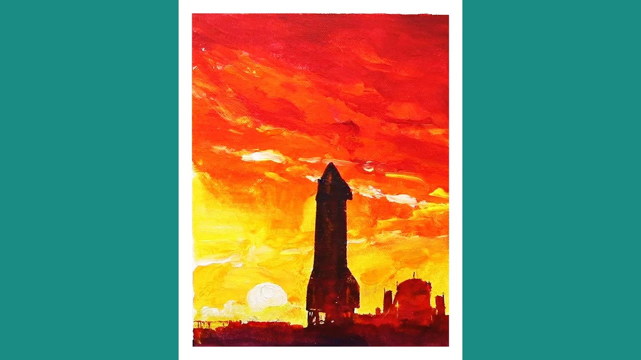 How To Draw A Sunset Sky|easy acrylic painting for beginners