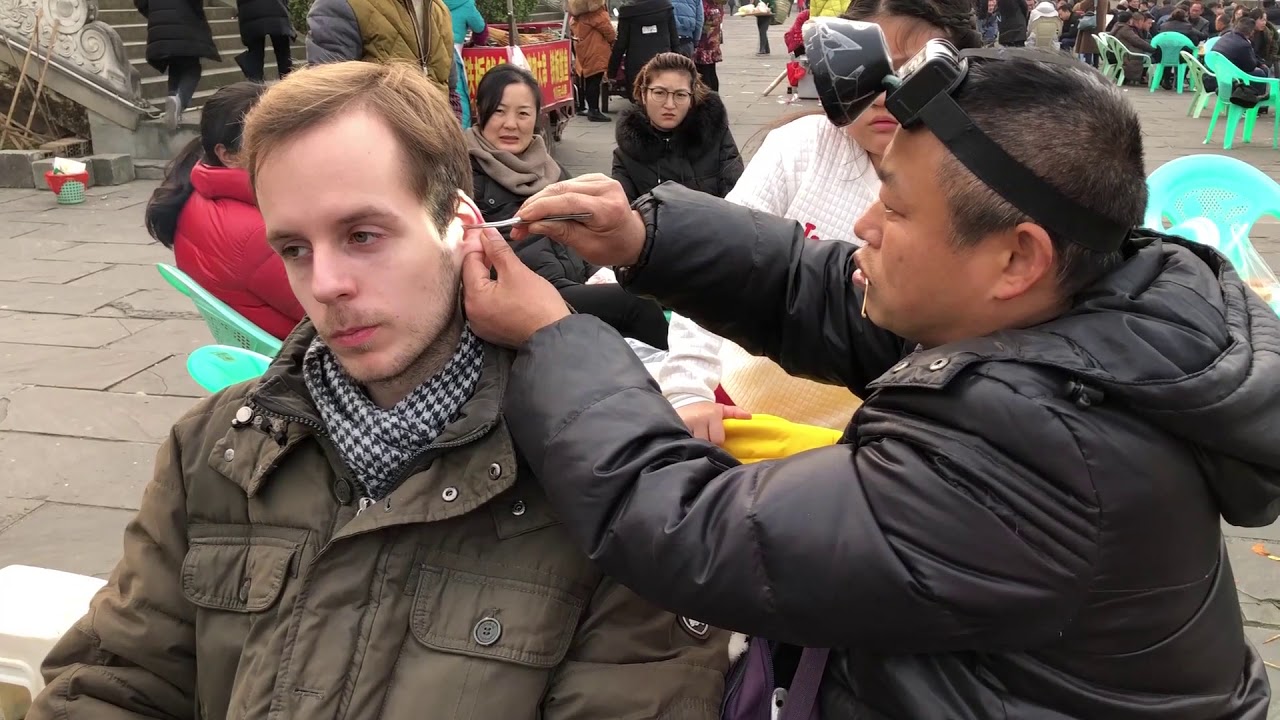 Chinese street ear picking. Ear Cleaning for man China ASMR