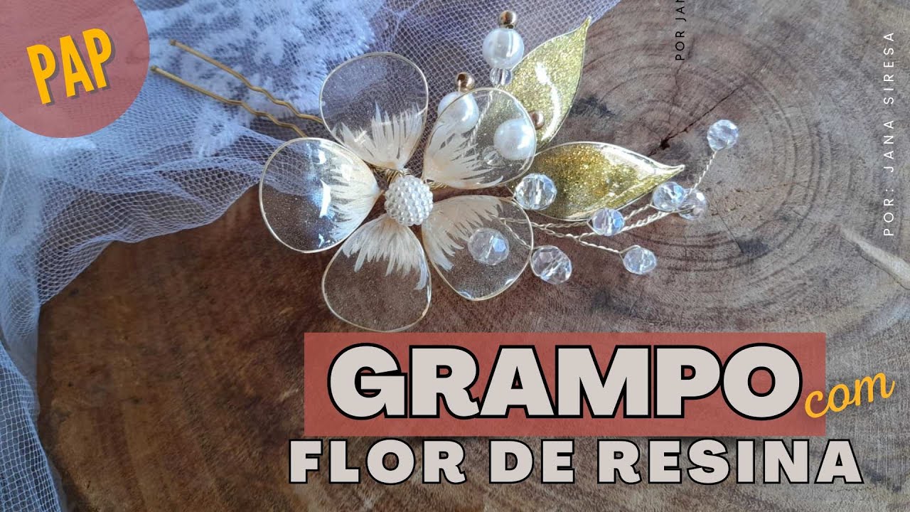 Como fazer grampo para noiva com flor de resina