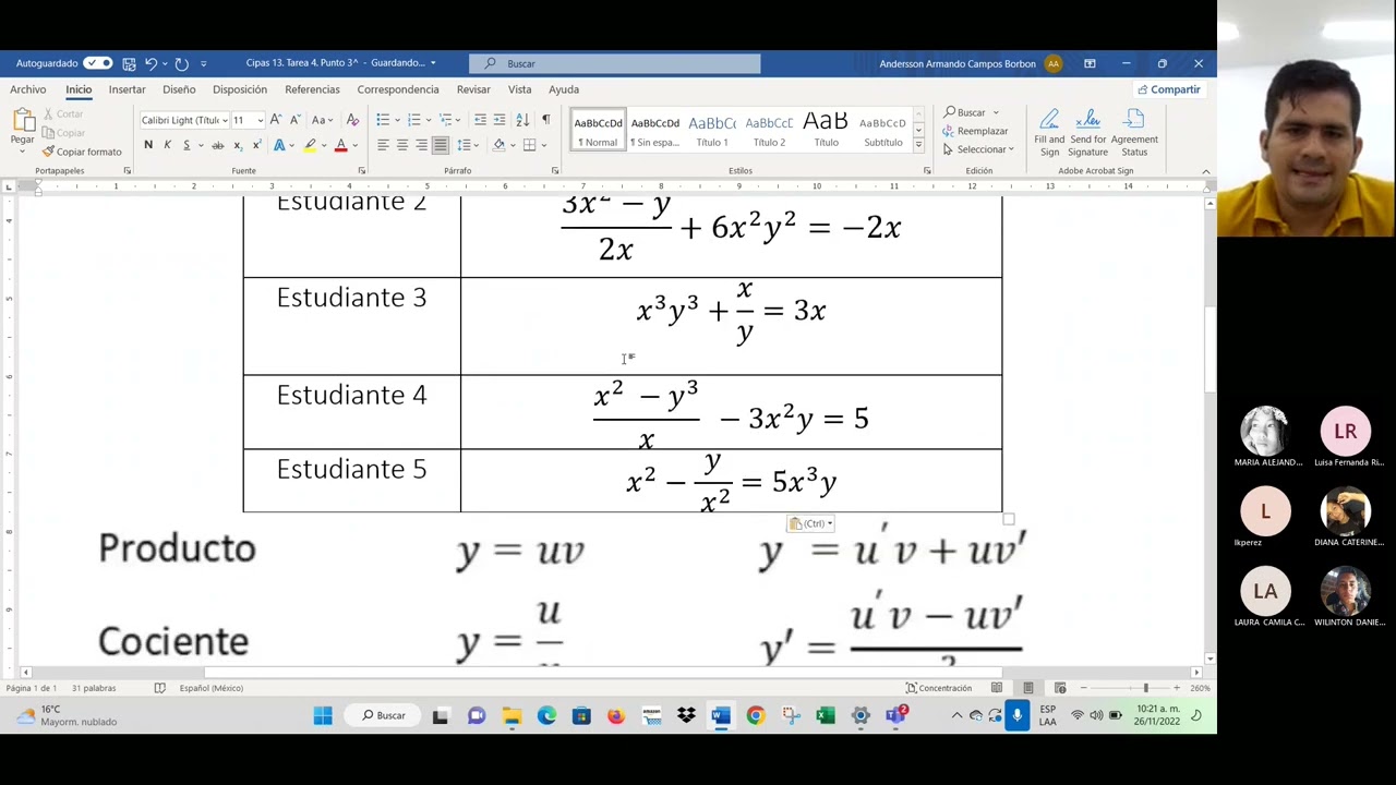 Tarea 4. Punto 3. Derivada implicita. Cálculo Diferencial. UNAD. 1604 2022