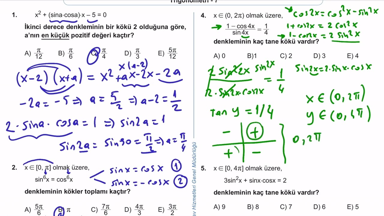 12. Sınıf Matematik Kazanım Kavrama Test 17 (Trigonometri) Çözümler