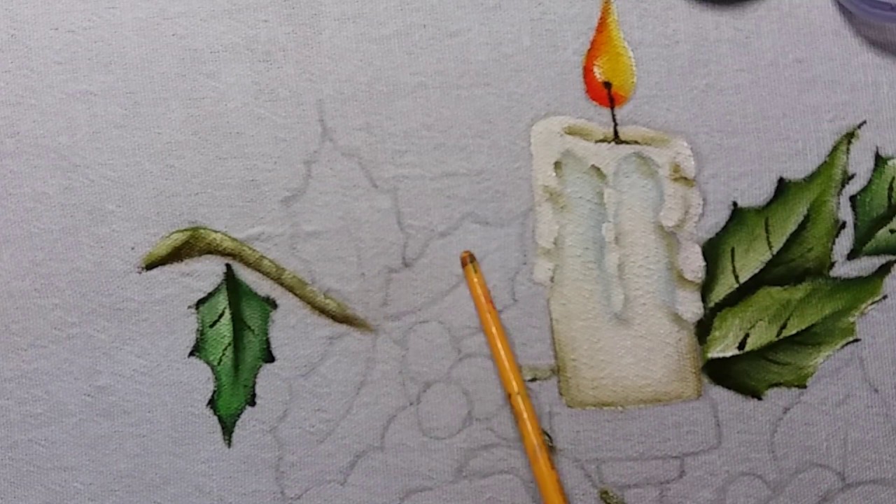 Vela de  Natal e rosas - Parte 1 - Pintura em tecido