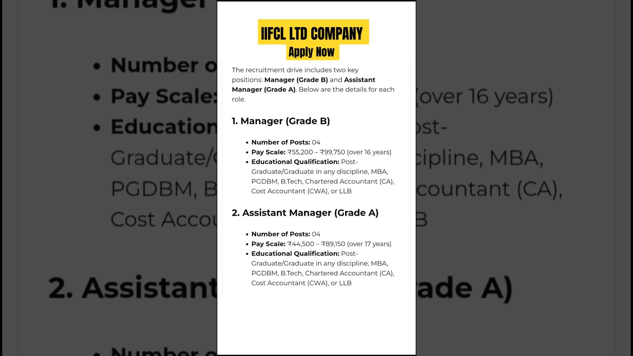 IIFCL LTD Compancy Manager & Assistant Manager 2025 Apply Now #jobinassam