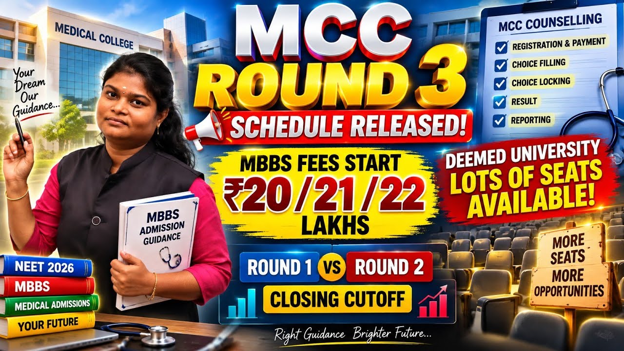 🎯MCC ROUND 3 SCHEDULE RELEASED 🔥 | MBBS 2026 | Registration முதல் Reporting வரை முழு Schedule