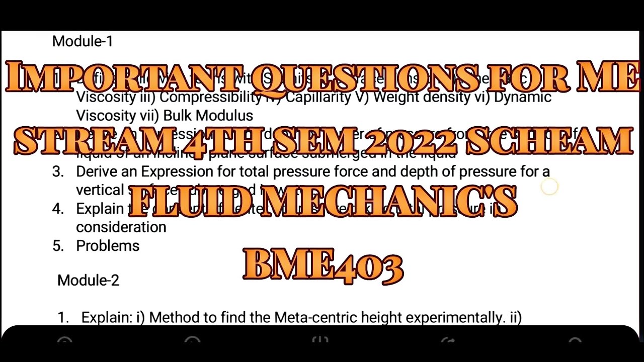 Fluid Mechanics important questions for 2022 scheam 4th semester ME stream