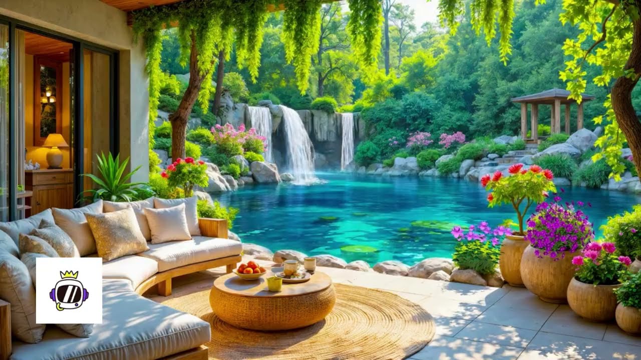 Tropical Patio Paradise 🌺 | Relaxing Waterfalls, & Peaceful Nature Sounds