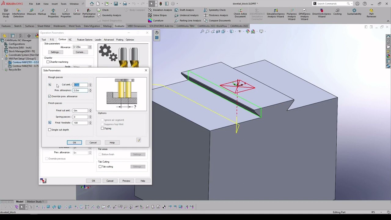 CAMWorks Custom Strategy for Dovetail Prep