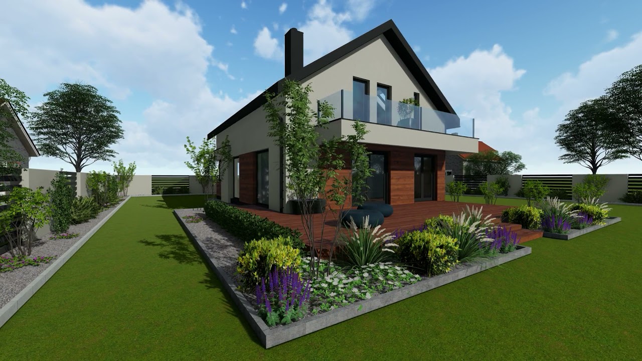 Wizualizacja projektu domu HomeKoncept 72 z ogrodem (animacja 3D)